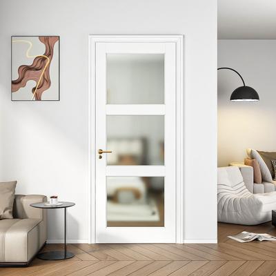 Lirago 3-Lite French Interior Tempered Frosted Glass Door Slab for Pantry Doors Pocket Doors Solid Core Interior Door w/o Frame