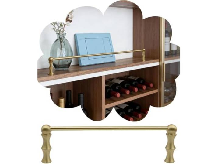 ROBAUN 14-42-Zoll-Messinggeländer for Küchenregale/Vitrinen, sturzsichere Metallleitplanken, Regalschienenzaun mit 2 Spindeln(6 Pack,30in/76cm)