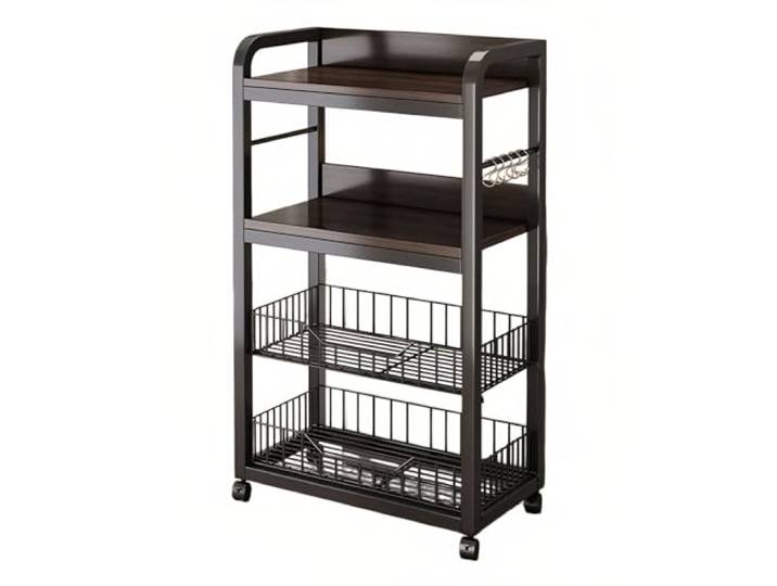 Rv2sGf3kH Küchenwagen Küchenwagen mit Rädern, beweglichem Topf, Mikrowelle und Gemüselagerregal(Groß)