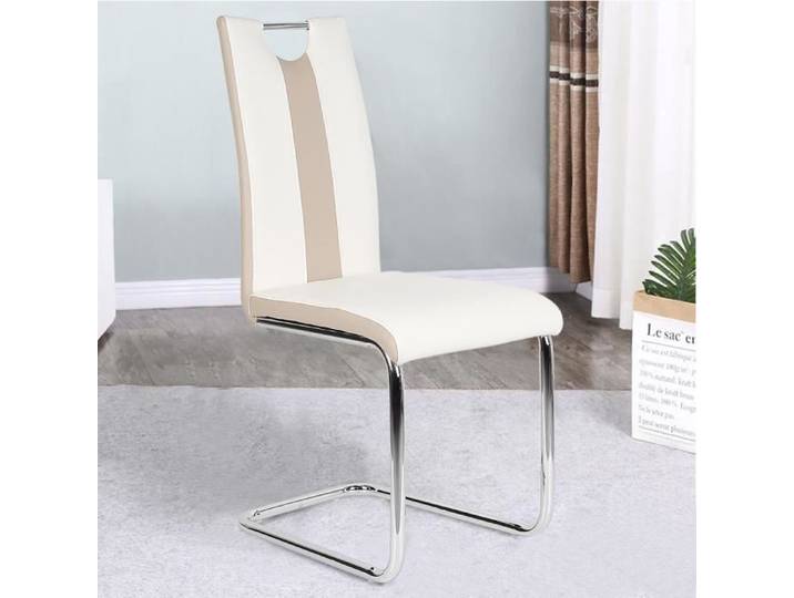 Chaise de salle à manger SHE - Lot de 4 - 39 * 49 * 98 cm - PU - Blanc - Métal