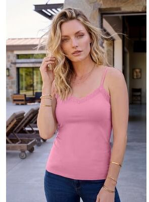 Plus Size Women's Lace Trim Bra Cami by Roaman's in Pink Blossom (Size 12)