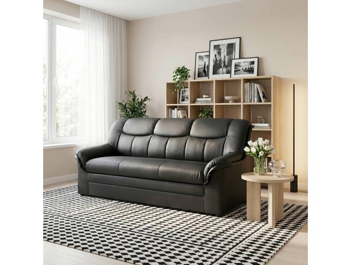 Mid.you 3-Sitzer-Sofa Berlin FK, Schwarz, Kunststoff, Uni, 178x89x90 cm, Rücken echt, Wohnzimmer, Sofas & Couches, Sofas, 3-Sitzer Sofas