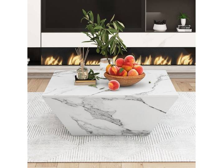 Table basse contemporaine - 70x70x37cm - Haute brillance - Séjour - Adulte - Blanc