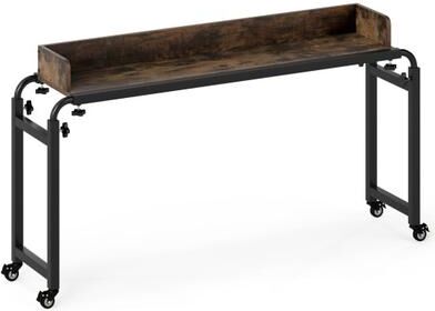 Costway Overbed Desk with Wheels Queen Size Mobile Bed Desk with Adjustable Height-Brown