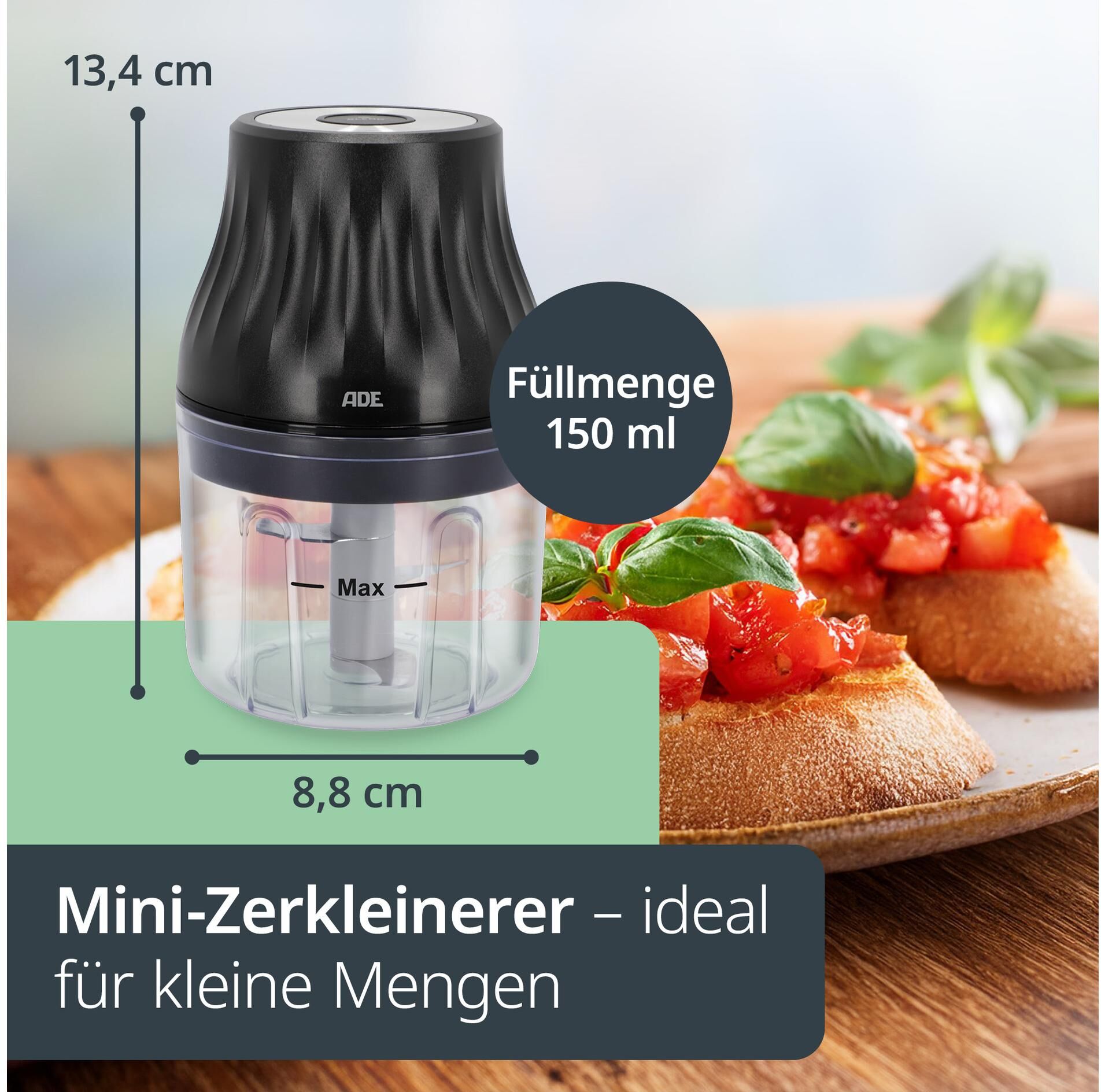 ADE Zerkleinerer "Elektrisch KG2426-1 1500 mAh 0.15 l", schwarz, Zerkleinerer, Zerkleinerer schwarz Einheitsgröße