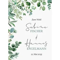 Flaschenetikett Hochzeit: Greenery in Weiß individuell selbst gestalten