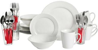 Gibson Set of 32 Fine Ceramic All-in-One Dinnerware Combo White