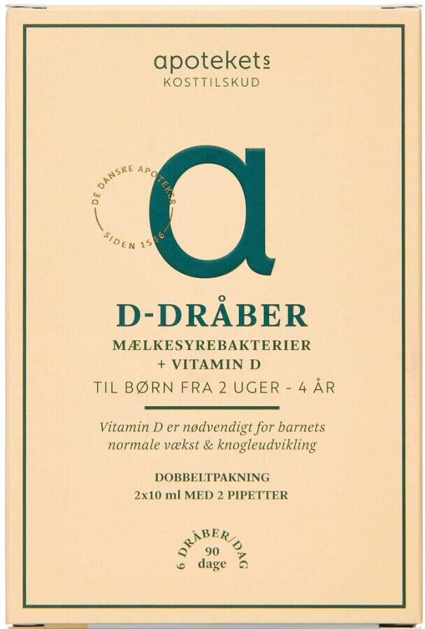 Apotekets D-dråber med mælkesyrebakterier Kosttilskud 2 x 10 ml