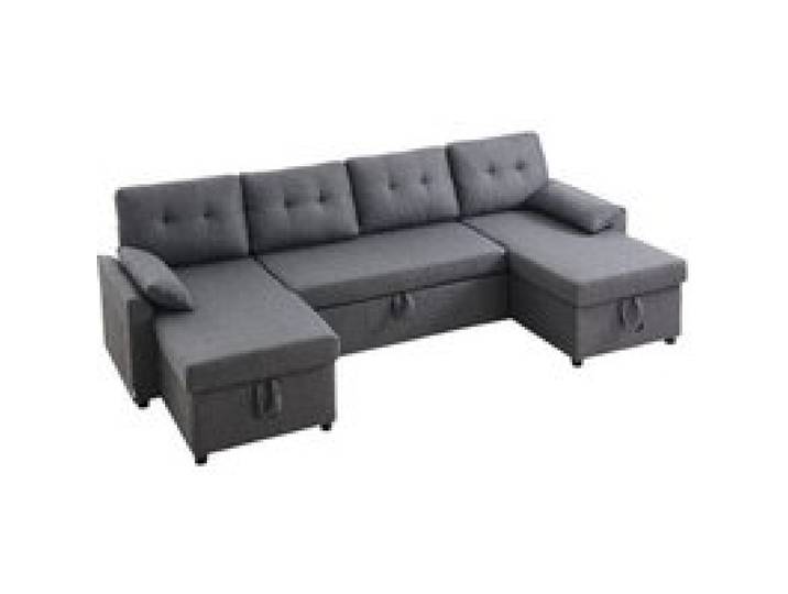 VEVOR U-förmiges Schlafsofa, umwandelbares Bettsofa mit 2 Seitentaschen & 2 Kissen & Doppel-Chaiselongue, Ausziehschlafcouch für 6-Sitzer mit viel Stauraum für Wohnzimmer, Wohnung, Metallrahmen