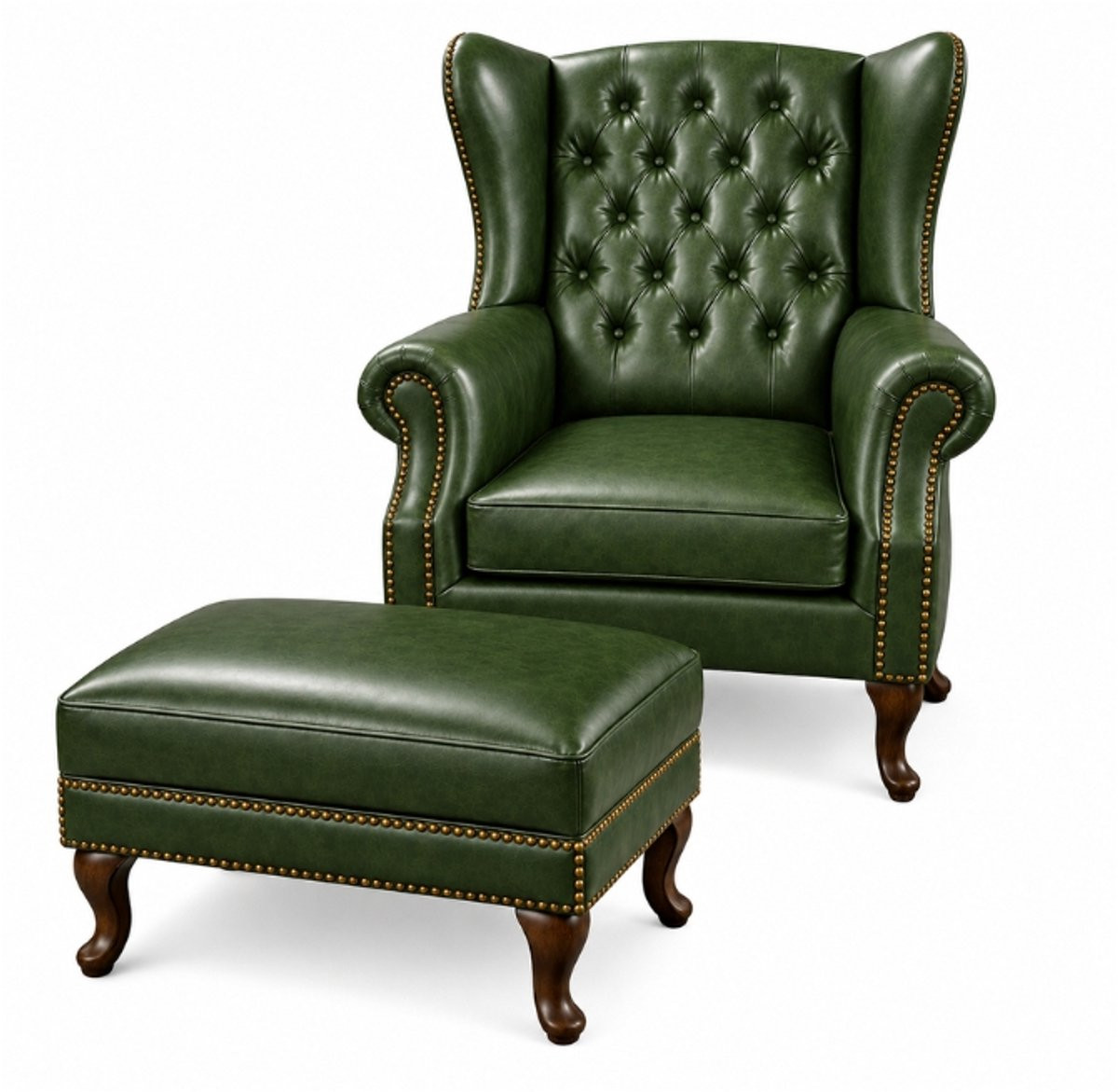 Nova Living Chesterfield Fauteuil met Hocker - Groen Leer