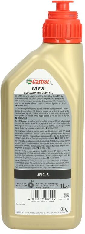 Huile de transmission CASTROL 15F1F5 MTX FULL SYNTHETIC 75W140 1L