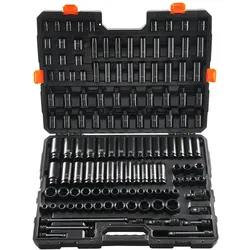 VEVOR Schlagschraubensatz Steckschlüsselsatz 3/8 Zoll & 1/2 Zoll Antrieb 130 tlg. SAE & metrischer Steckschlüsselsatz, 6-Kant Cr-Mo Legierungsstahl für Auto-Reparaturen mit Aufbewahrungskoffer