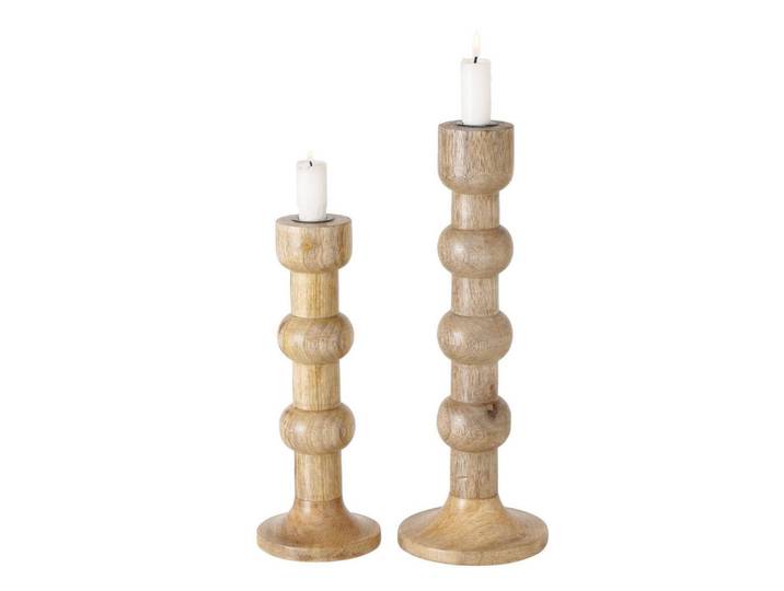 Boltze Home Kerzenhalter Bubbles 2er-Set, Hellbraun, Holz, 12x34x12 cm, Dekoration, Kerzen & Kerzenhalter, Teelichthalter