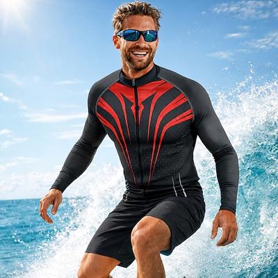 Herren Anti UV Shirt T-Shirt zum Schwimmen Geometrisch UPF50 UV Schutz Schnelltrocknend Langarm Bademode Schutz gegen Hautausschlag Surfen Kanufahren Strand Sommer