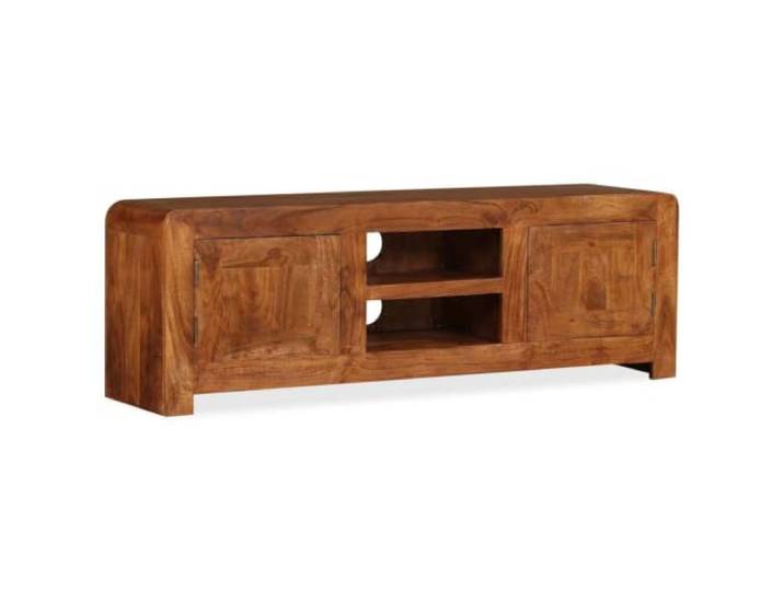 KGFHERENB TV-Schrank Massivholz Akazie Lowboard 120x30x40 cm Braun Vollständig montiertes Medienmöbel fürs Wohnzimmer mit 2 griffarmen Fächern und 2 offenen Ablagen für HiFi-Geräte.