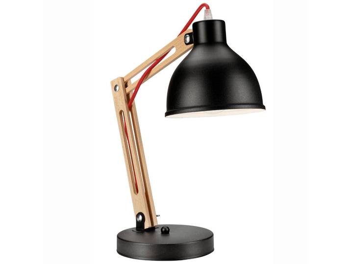 Tischleuchte Marcello, Schwarz, Holz, Metall, Eiche,Buche, Hartholz, 44 cm, Fsc, Europäischer Sicherheitsstandard, Lampen & Leuchten, Innenbeleuchtung, Tischlampen, Tischlampen