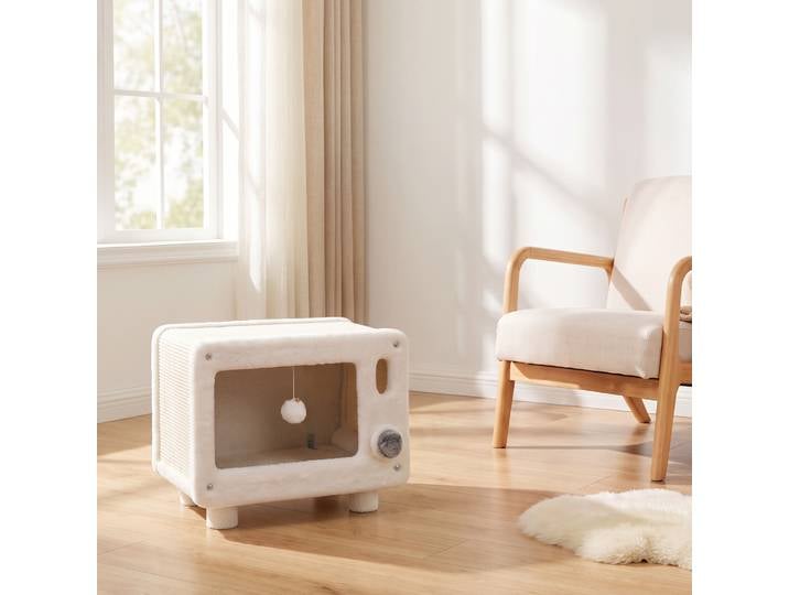 PawHut Maison Chat TV 50x33x42cm Sisal Blanc Intérieur