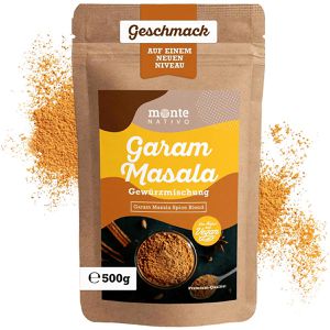 Monte-Nativo Gewürzmischung Premium Qualität, Garam Masala, ohne Salz, für indische Gerichte, vegan, im Beutel, 500 g