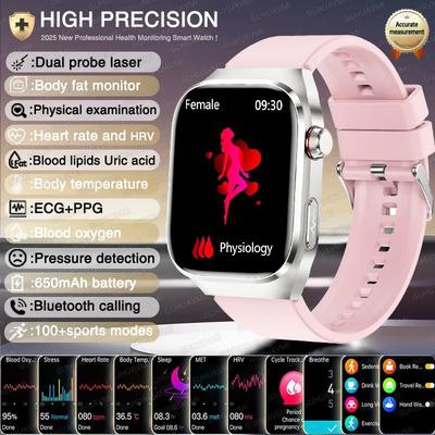 2026 AI Health Smart Watch AMOLED Bluetooth Call Fitness Tracker With ECG & Wellness Monitoring pink scientific Diagnosis