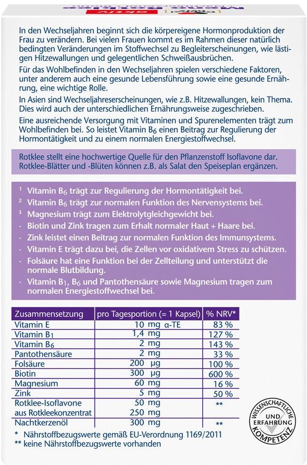 Doppelherz® aktiv Meno Rotklee + Nachtkerzenöl Biotin Kapseln 30 St 30 St Kapseln