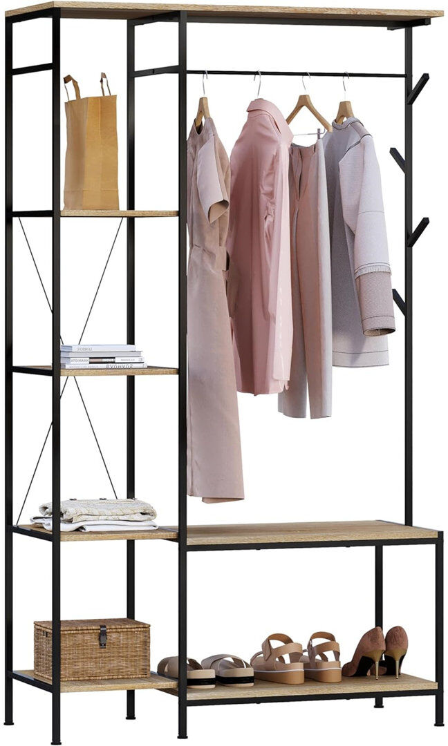 Borough Wharf Armanda 100cm Industrial Pipe Clothing Rack Oak Wood 67.5cm L