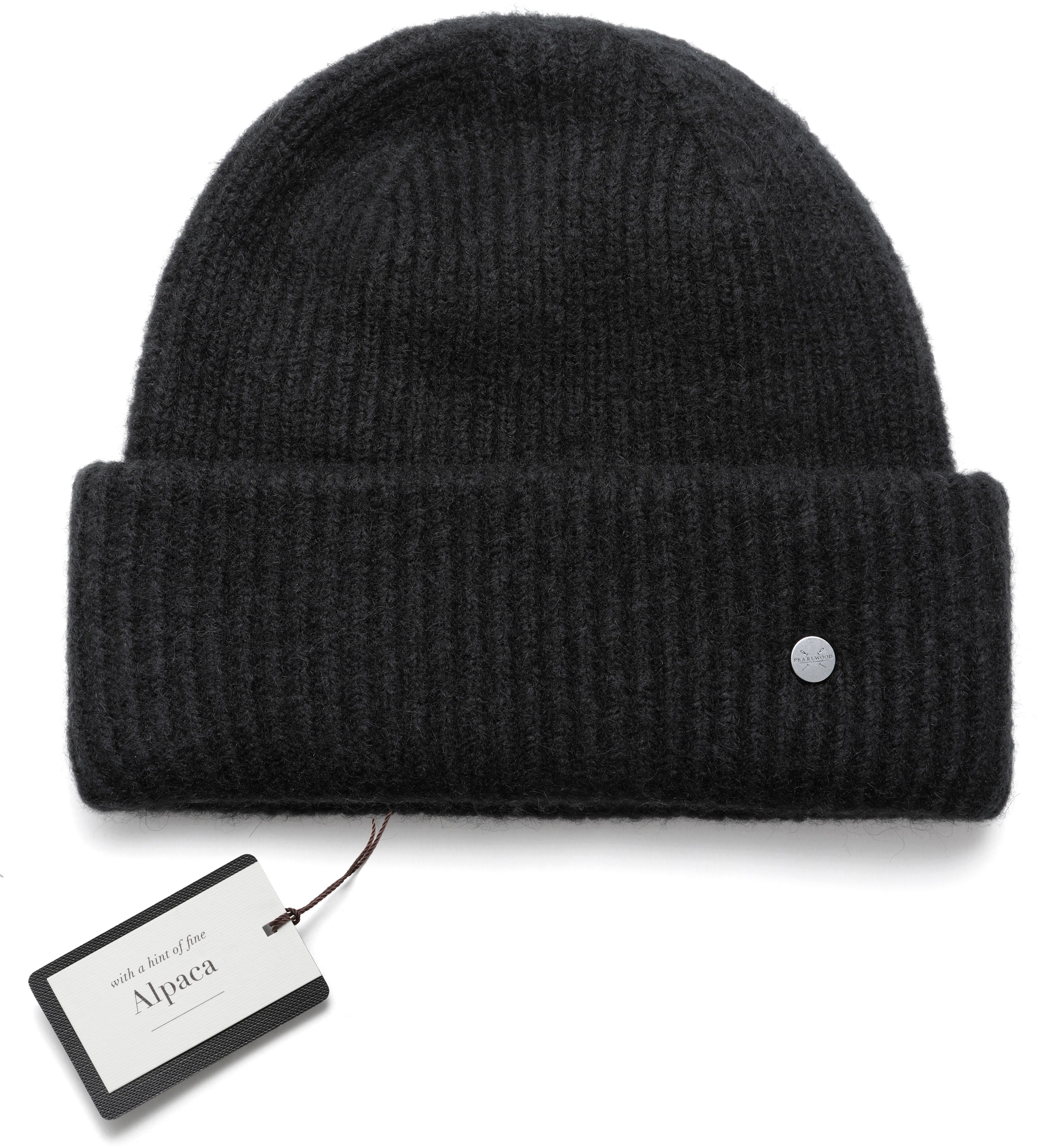 Strickmütze PEARLWOOD "ALVA", schwarz, Materialmix, Mützen Strickmütze, in feinen Rippen gestrickt schwarz Einheitsgröße
