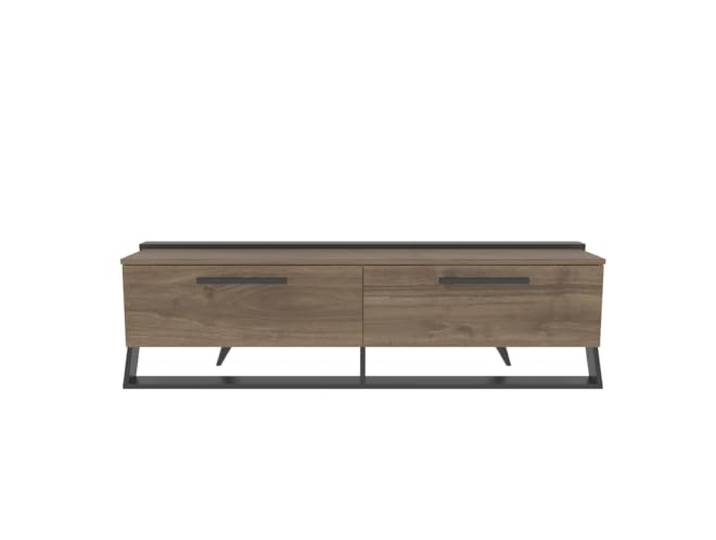 Moderner TV-Ständer, Walnuss & Schwarz, 163,8 cm 100% melaminbeschichtete Spanplatte, 18 mm stark Stilvolles Industriedesign fürs Wohnzimmer