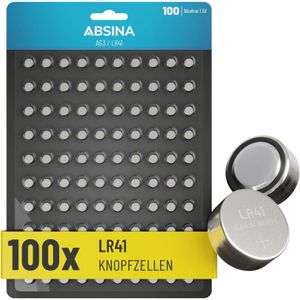 Absina Knopfzelle LR41 / LR736 / AG3, 41 mAh, 100 Stück