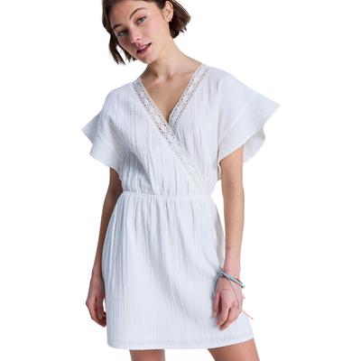 Minikleid ROXY "Bright Mornings Mini", Damen, Gr. S, weiß (coconut milk), Obermaterial: 100% Baumwolle., Kleider Minikleid