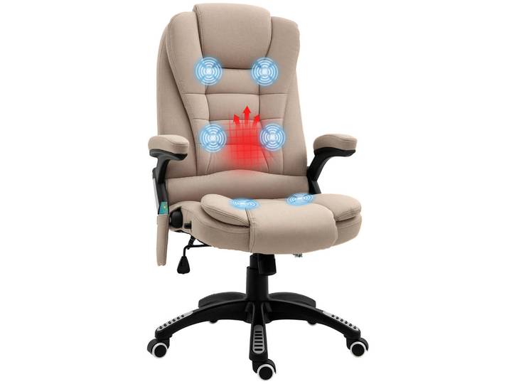 ComfortXL Chefsessel De-11661 mit Massage & Heizfunktion Beige, 74x116x67 cm, Büromöbel, Bürostühle, Chefsessel