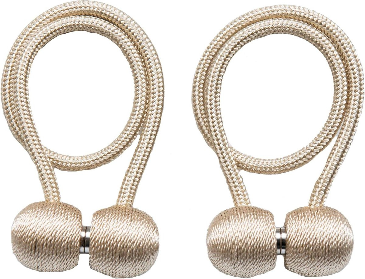 Allecto Plus Magnetische gordijnembrasses, 2 stuks, beige met touw