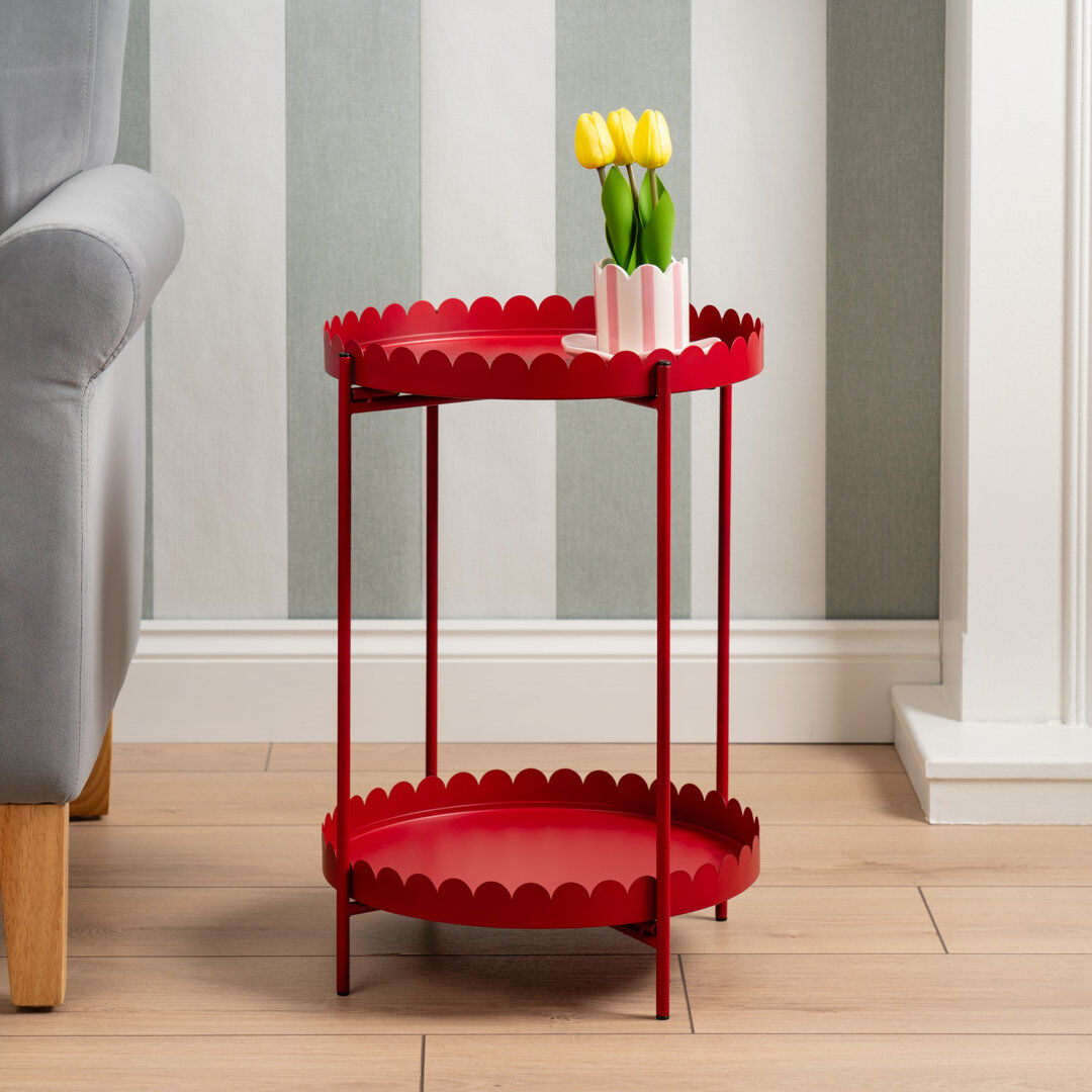 17 Stories 50cm Round Scallop Table Red 51cm H X 37.5cm W X 37.5cm D