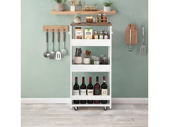 Particle Board Construction Storage Trolleys in White 15.8 x 7.9 x 33.1 in with 8 Kg Product Weight