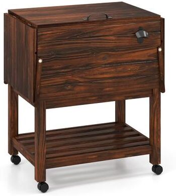 Costway 54 Quart Wooden Cooler Cart for Patio Rolling Ice Chest with Shelves-Brown