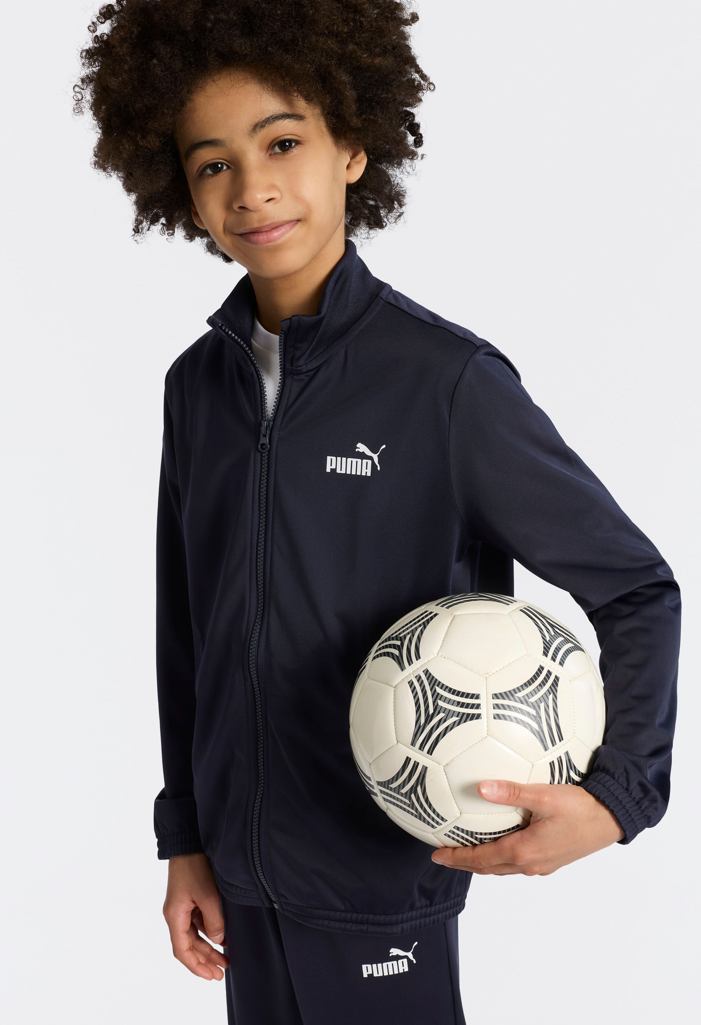 Trainingsanzug PUMA "POLY SUIT B", Jungen, Gr. 128, blau (new navy), Trikot, Obermaterial: 100% Polyester, unifarben, regular fit, Sportanzüge Trainingsanzug, zweiteiliges Set mit Jacke und Hose, für Jugendliche, Regular Fit new navy 128