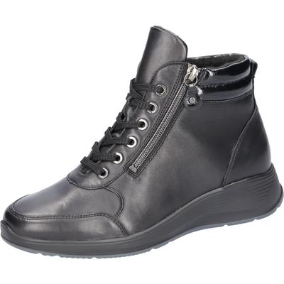 Stiefelette WALDLÄUFER "Kalea", Damen, Gr. 6, wärmend, schwarz, Lackleder, Nappaleder, unifarben, Schuhe Stiefelette, Bequemschuh, Winterboots in Komfortweite H (= sehr weit)