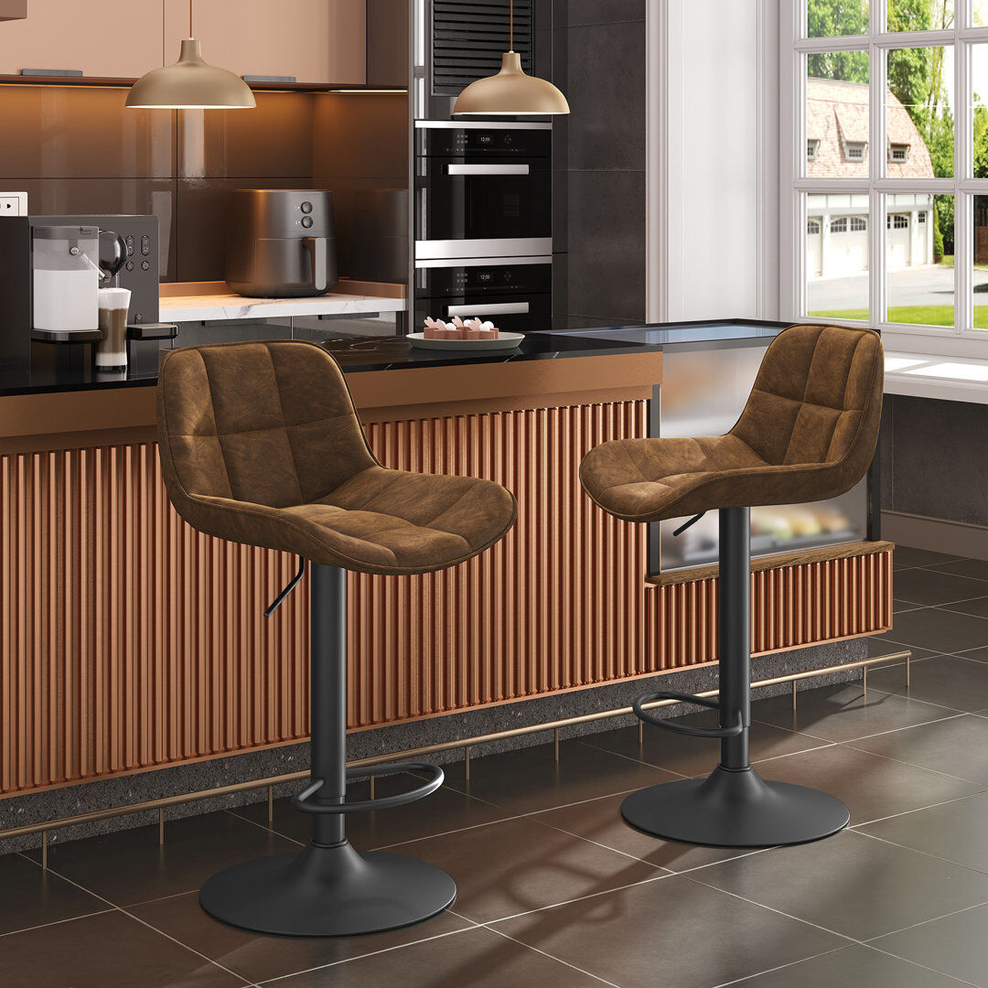 George Oliver Set Of Bar Stools, Height-Adjustable, 360° Rotatable, Bar Chair With Backrest, Footrest, Upholstered Stool With Faux Leather, Ergonomic Stool In Bar, Dark Brown 1