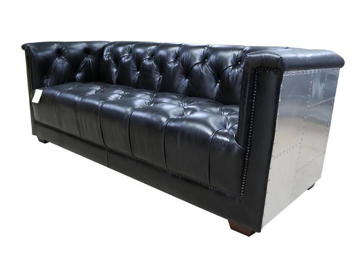 Xlmoebel Chesterfield-Sofa Vintage Flugzeug Sofa aus Echtleder mit Aluminiumgestell, Sofa, Hergestellt in Europa