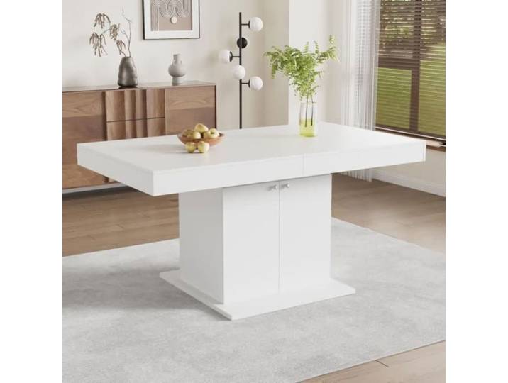 Table à manger blanc laqué extensible Télescopique automatique rangement intégré