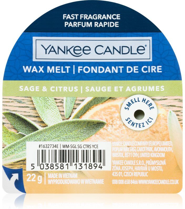 Yankee Candle Sage & Citrus tartelette en cire 22 g