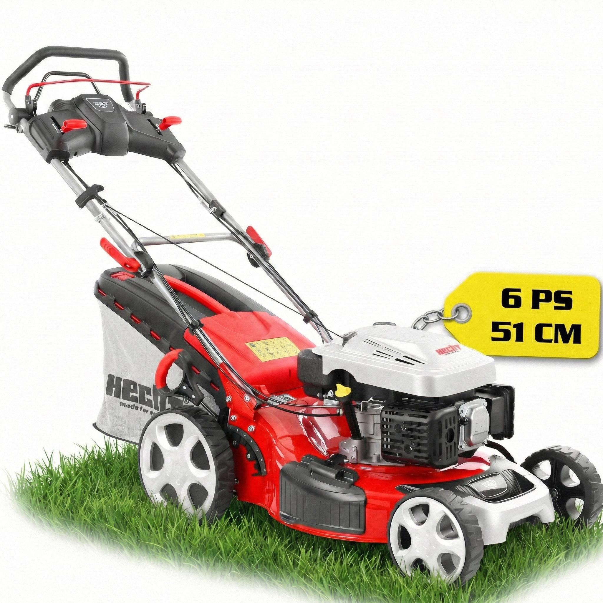 HECHT 5534 SX Rasenmäher Benzin | mit Antrieb | 5in1 | 51 cm Schnittbreite | 60L | Fangkorb | Mulchkit | Zentrale 7-fach Höhenverstellung