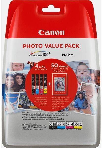 Canon CLI-551XL C/M/Y/BK Photo pack - 4 couleurs - Cartouche d'encre - Grande capacité - Multipack