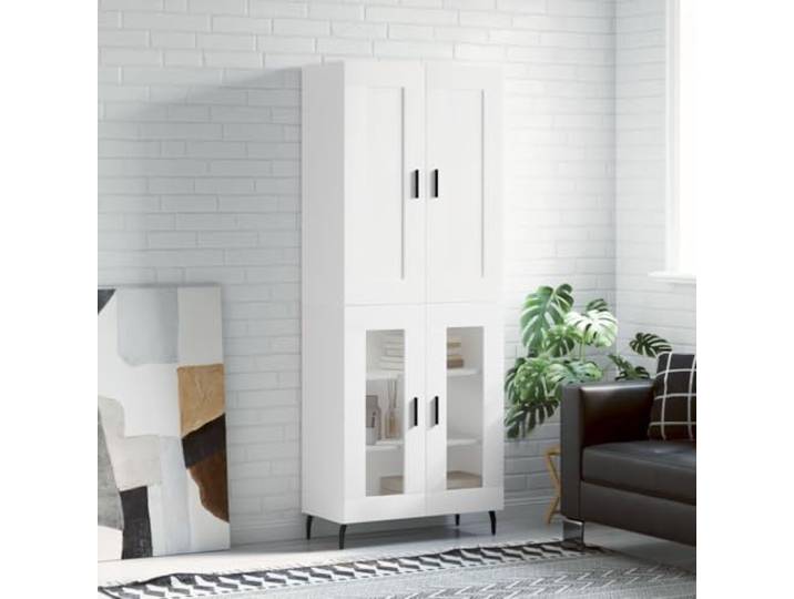 Jkghdrt Highboard Weiß 69,5x34x180 cm Holzwerkstoff mit Türen Eisenbeine für Stabilität, viel Stauraum hinter Türen, Holzwerkstoff glatte Oberfläche, Wohnzimmer Ordnung