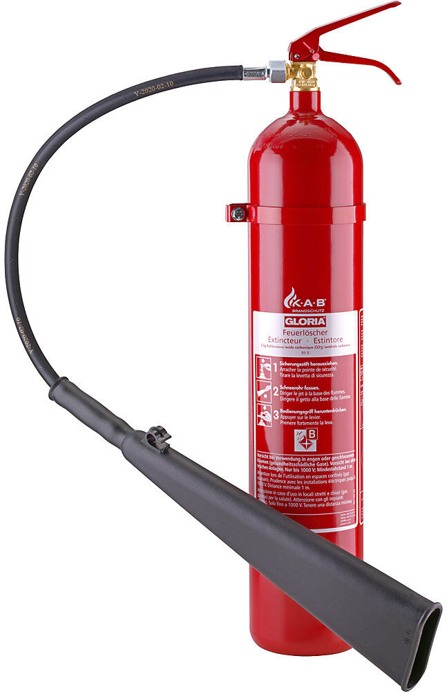 Kohlendioxid-CO2-Feuerlöscher, Inhalt 5 kg, inkl. Schneerohr, Brandklasse B GLORIA