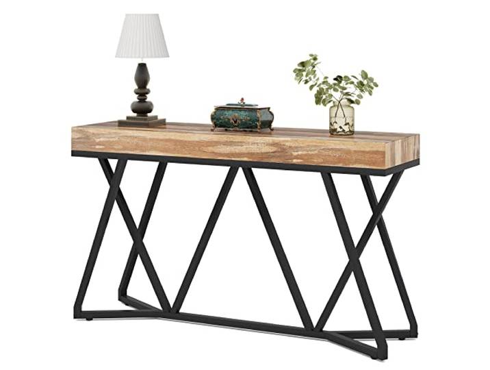 LITTLE TREE Sofa Console Table with Unique Metal Base, Entryway Table Behind Couch Table
