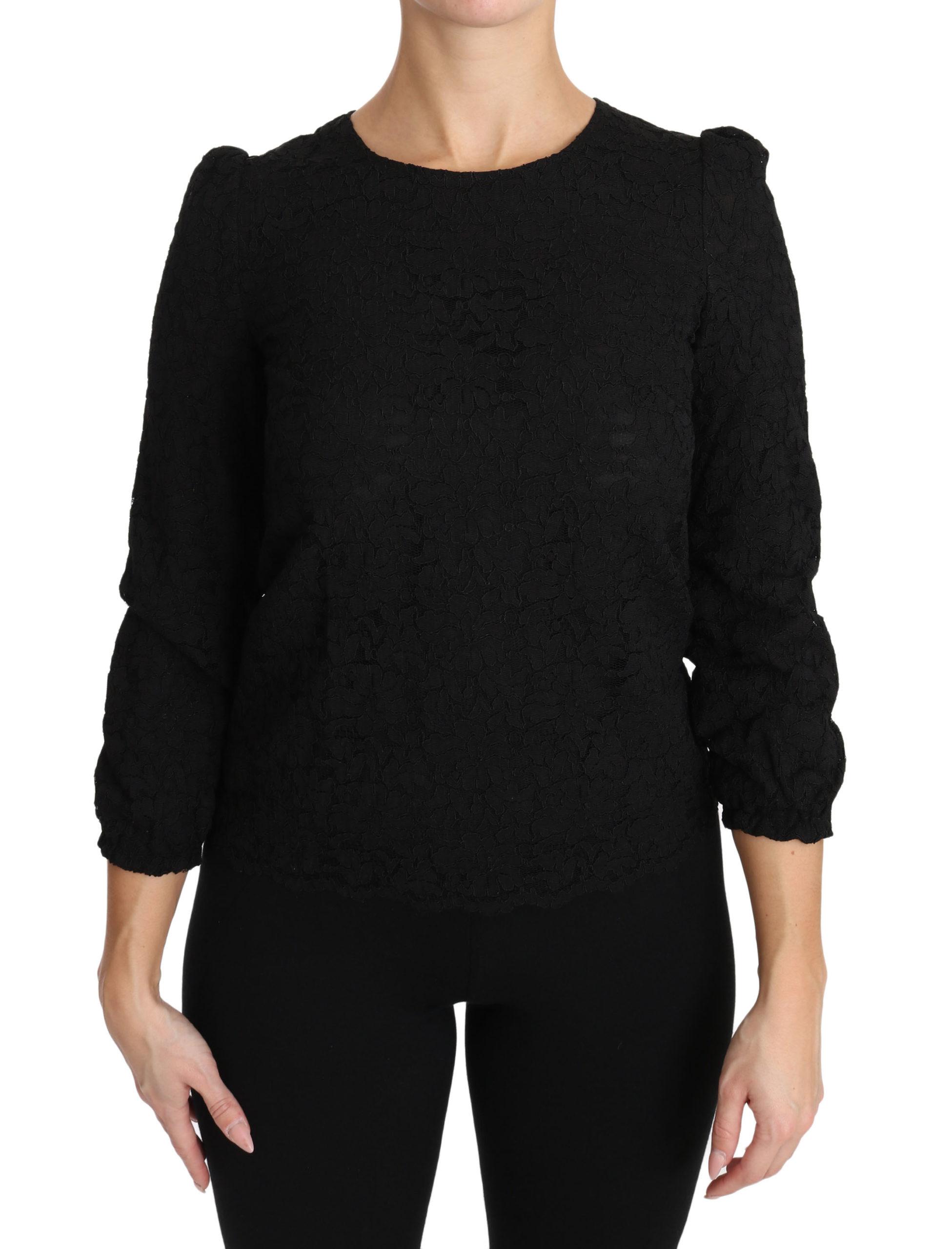 Dolce & Gabbana Schwarze Blumen Spitze Reißverschluss Top Bluse