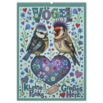 Vögel. Kleine Punks. Großes Herz. (Wandkalender 2026 DIN A2 hoch), CALVENDO Monatskalender