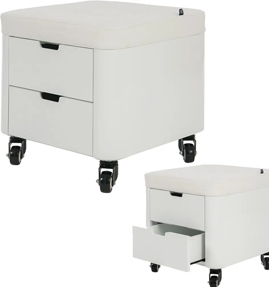 Weelko SGABELLO BASSO PER PEDICURE CON RUOTE E CASSETTI