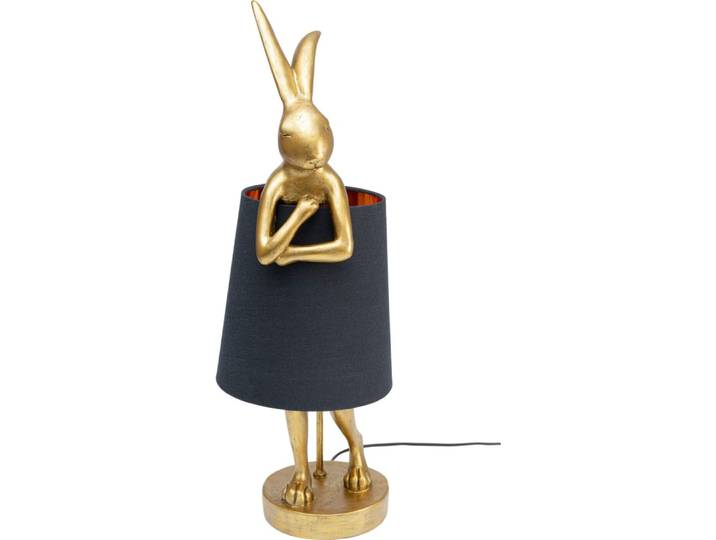 Lampe lapin en polyrésine dorée et lin noir h68
