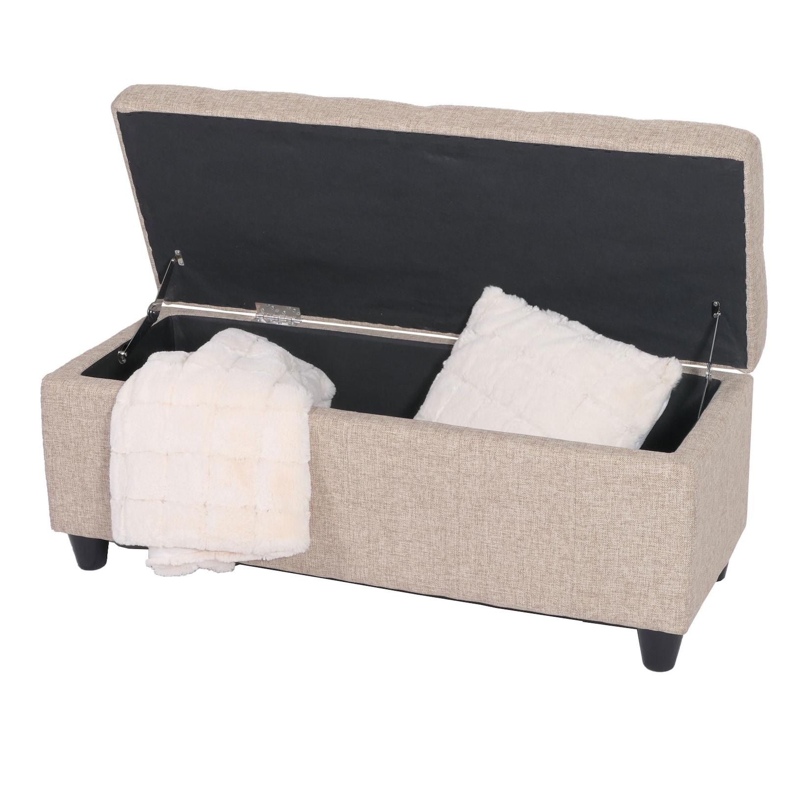 Aufbewahrungs-Truhe Kriens, Sitzbank Bank, Stoff/Textil, 45x114x45cm MVG-zertifiziert ~ beige